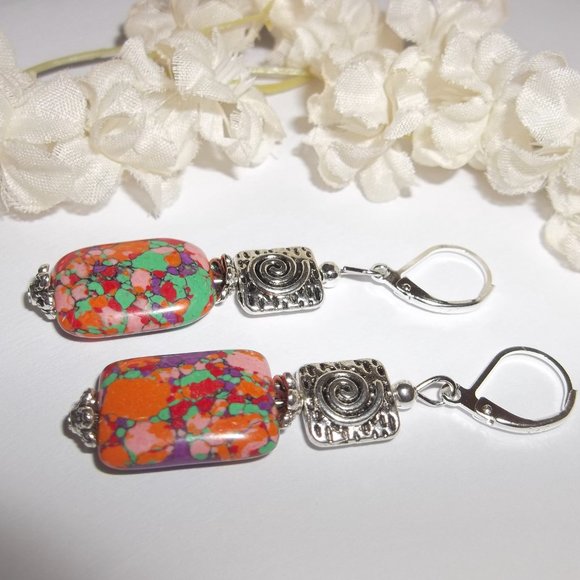 Red Statement Earring Set Jewelry Funky Beaded Handmade Dangle Gift Idea 6880 - Picture 4 of 8